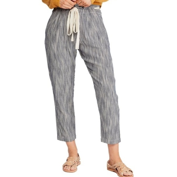 Free People Pants - SOLD Free People Striped Tie Crop Pants Blue White
